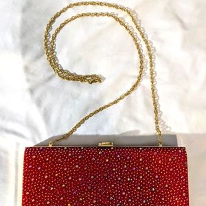 Glamorous Red Sparkly Bejewled Clutch Evening Bag